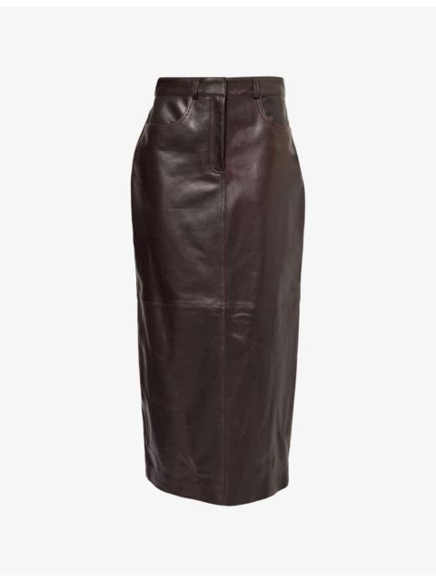 NOUR HAMMOUR Ghalia High-Waist Leather Midi Skirt