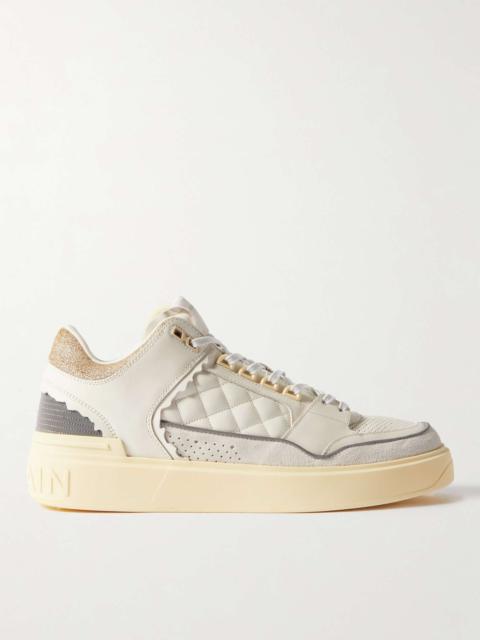 Balmain B-Court Panelled Distressed Leather and Suede Sneakers