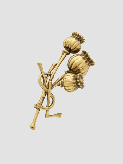SAINT LAURENT Women's Cassandre Poppy Brooch in Metal - Patinated Gold