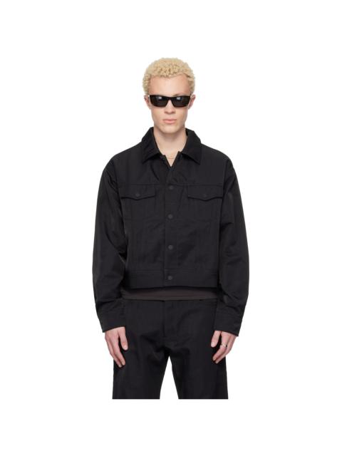 ESSENTIALS Black Textured Nylon Trucker Jacket