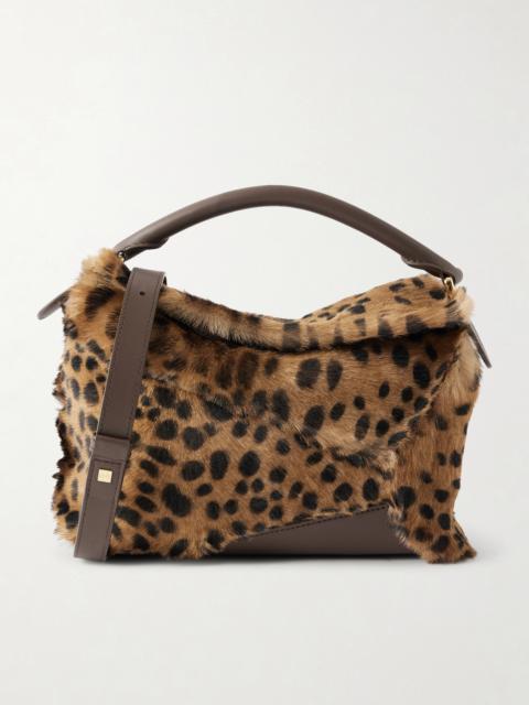 Loewe Puzzle Edge Small Leather-trimmed Leopard-print Shearling Shoulder Bag