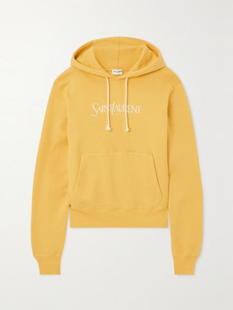 SAINT LAURENT Embroidered cotton-jersey hoodie Yellow
