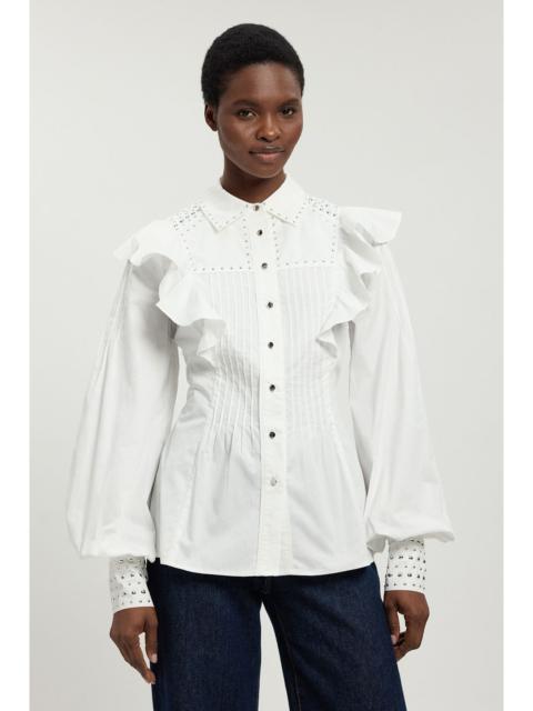 KAREN MILLEN Cotton Sateen Drama Sleeve Studded Woven Maxi Shirt