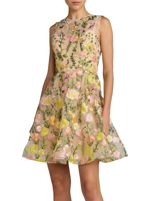MAC DUGGAL Women's Embroidered Floral Lace Minidress - Yellow Multi