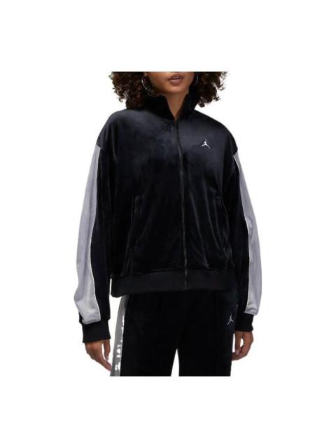 Jordan (WMNS) Air Jordan Velour Track Jacket 'Black Grey' DV1396-010