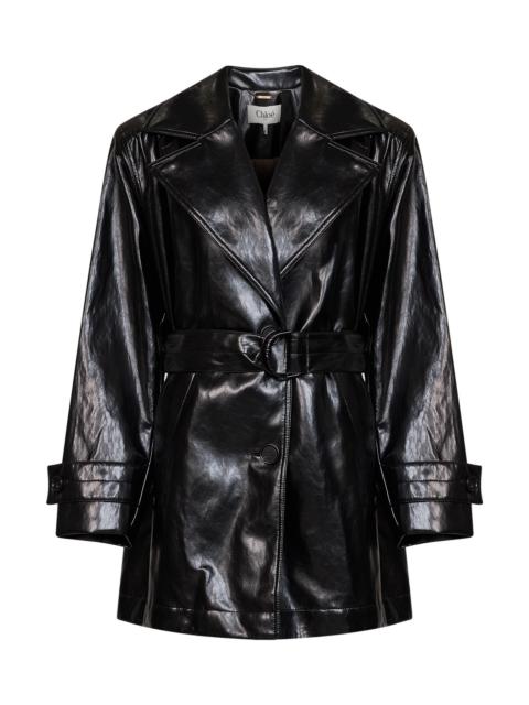 Chloé Black shiny coated viscose belted trench coat