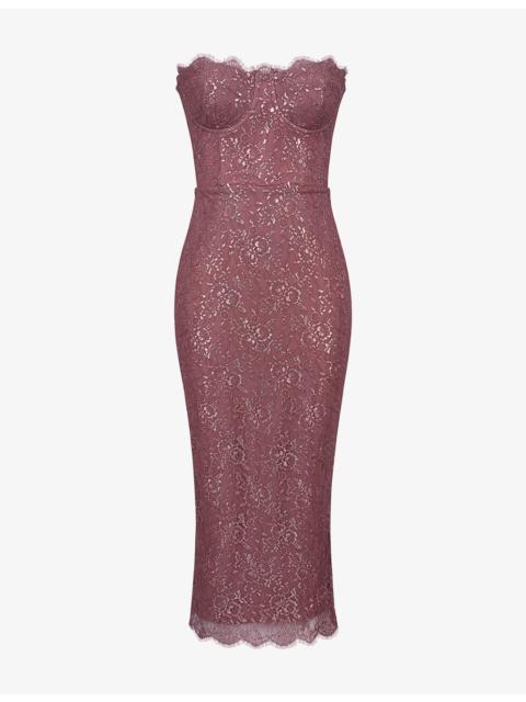 House of CB Alexia Strapless Floral-Lace Woven Midi Dress