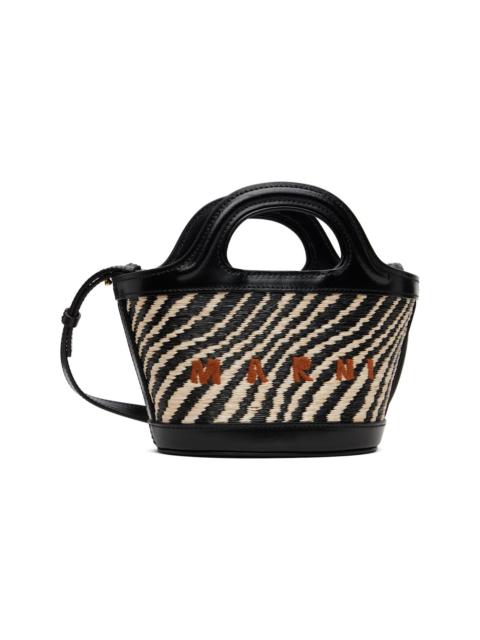 Marni Black & White Wavy Raffia-Effect Tropicalia Micro Tote