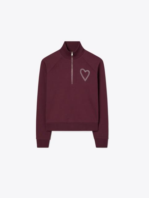 TORY BURCH Pick Stitch Heart French Terry Sweatshirt