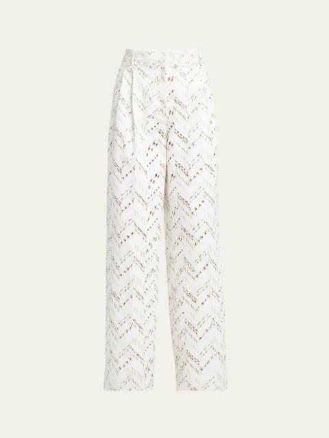 Space-Dyed Broderie Anglaise Poplin Trousers
