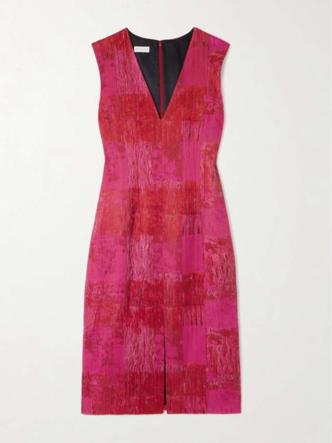 Dries Van Noten Delina distressed cotton-blend jacquard midi dress Fuchsia