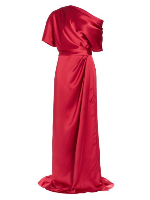 AMSALE Women's Draped Off-The-Shoulder Gown - Lipstick