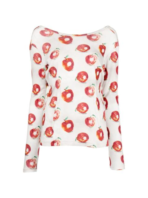 apple-print long-sleeved blouse