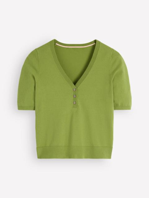 BODEN Camilla Cotton V-neck T-shirt-Laurel Green
