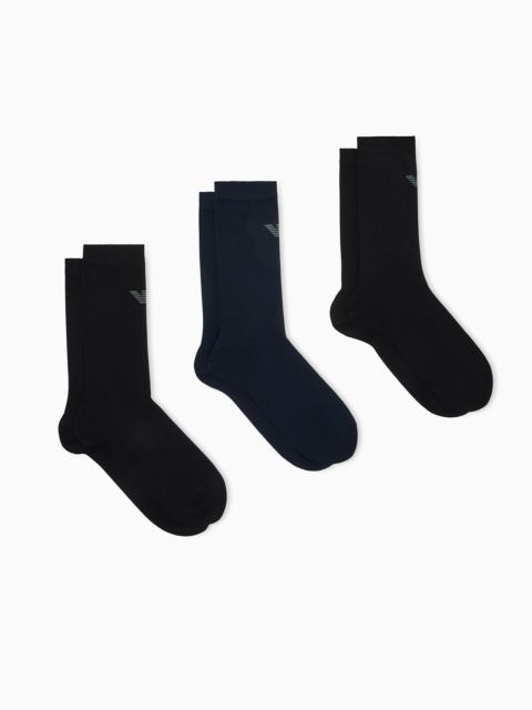 EMPORIO ARMANI THREE-PACK OF SHORT COTTON SOCKS WITH AN EAGLE LOGO