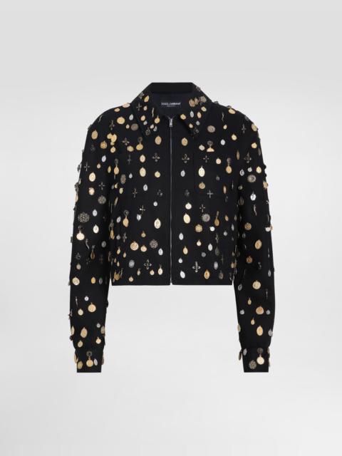 Dolce & Gabbana Cotton canvas sack jacket with all-over small medal embroidery