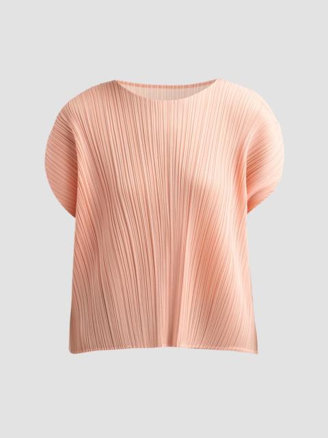 Pleats Please Issey Miyake Women's Round Neck Pleated Top - Pale Orange
