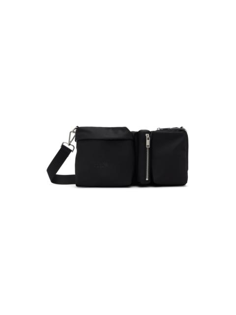 Black Three-Pocket Nylon Crossbody Bag