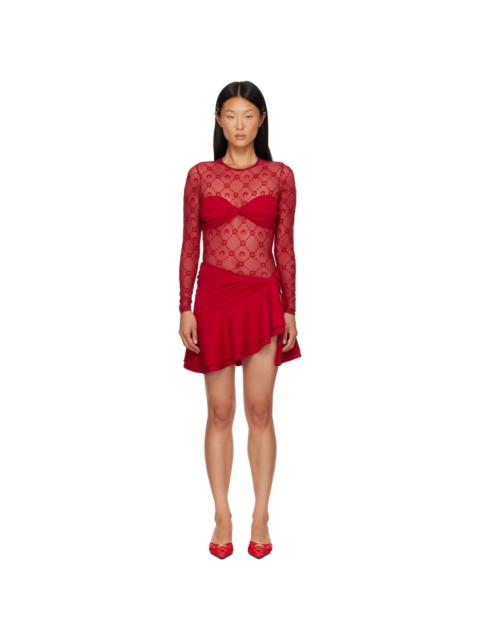 Marine Serre Red Monogram Mesh Flock Ruffles Minidres