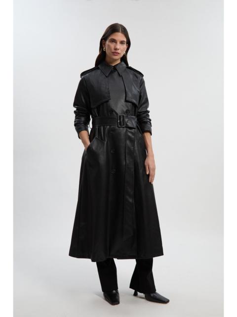 KAREN MILLEN Tailored Faux Leather Belted Trench Coat