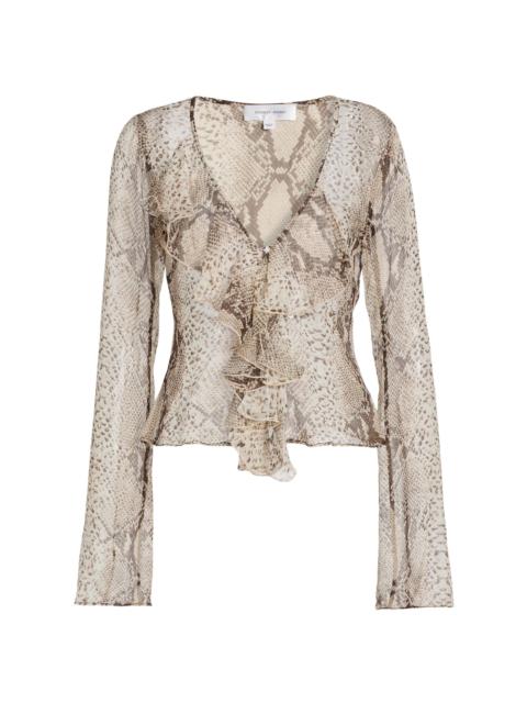 RONNY KOBO Women's Klaire Silk Snakeskin Print Ruffle Top - Snake Print Natural