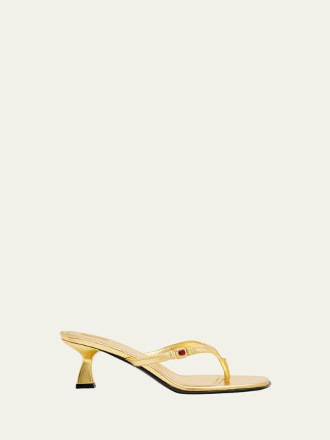 NODALETO Metallic Leather Kitten-Heel Thong Sandals
