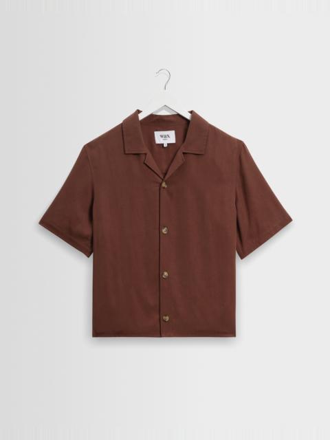 Wax London Curzon - Brown Lyocell Twill Short-Sleeve Shirt