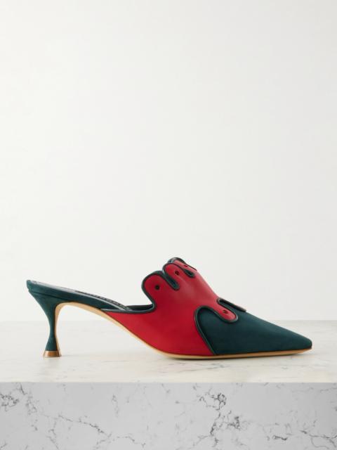 Manolo Blahnik Tapansa 50 Leather-trimmed Suede Mules