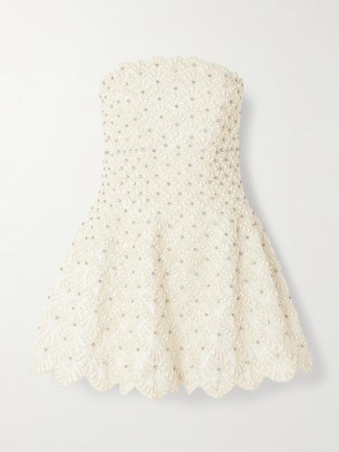 CLIO PEPPIATT Scallop Strapless Embellished Taffeta Mini Dress