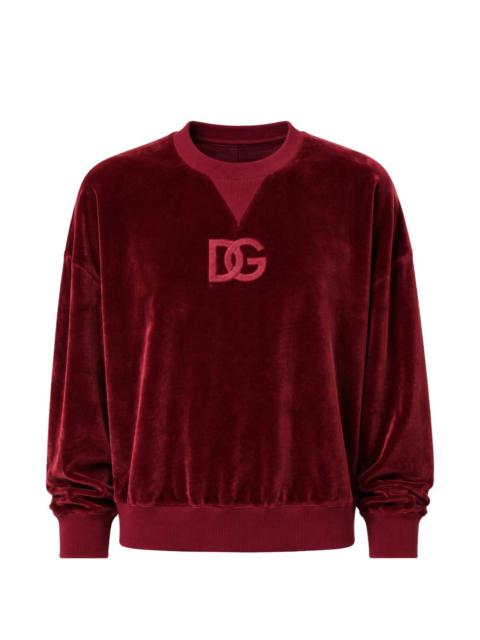 Dolce & Gabbana logo-embroidered velvet-texture sweater