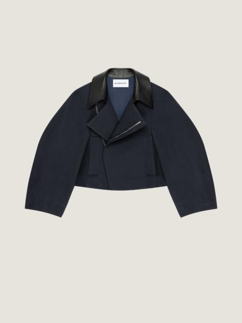 Givenchy CROPPED PEACOAT WITH LEATHER COLLAR IN COTTON AND WOOL