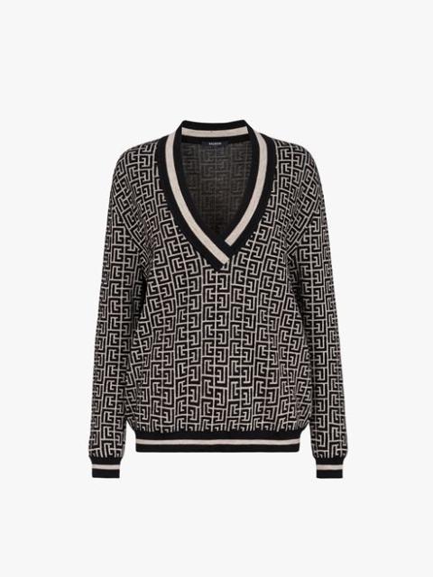 Balmain Ivory and black monogram jacquard sweater