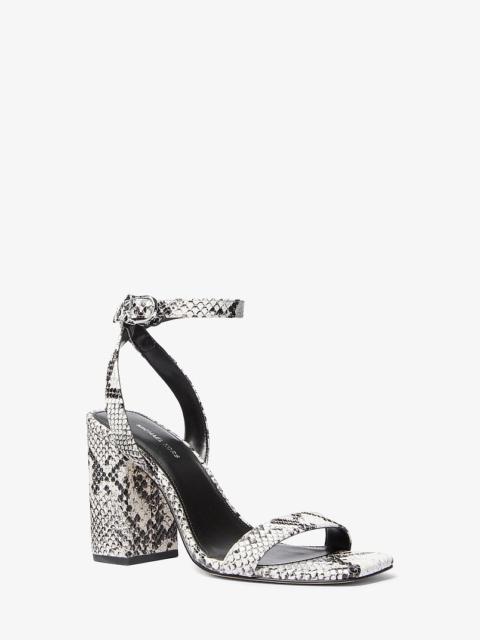 MICHAEL KORS Merriam Snake Embossed Leather Block Heel Sandal