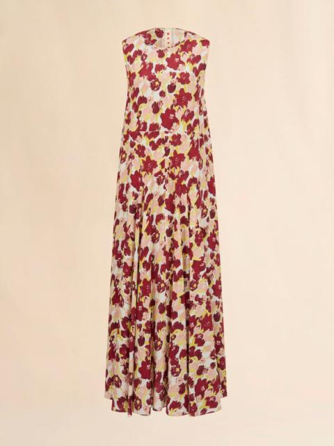 Marni PINK AND BURGUNDY SILK MAXI DRESS WITH SECRET BOUQUET PRINT
