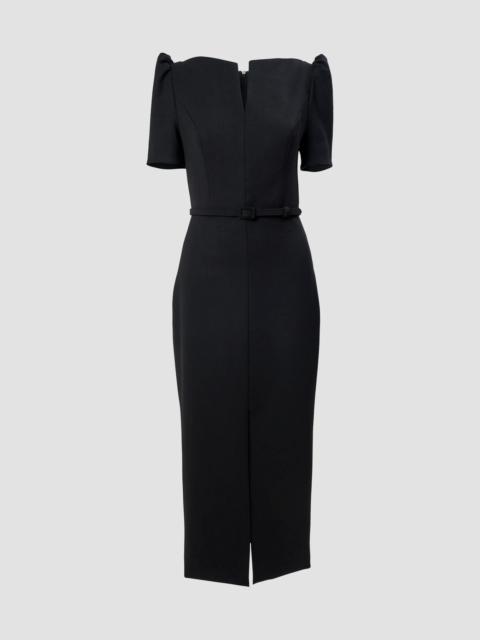 CAROLINA HERRERA Women's Chalet Split-Neck Stretch-Wool Midi Dress - Black