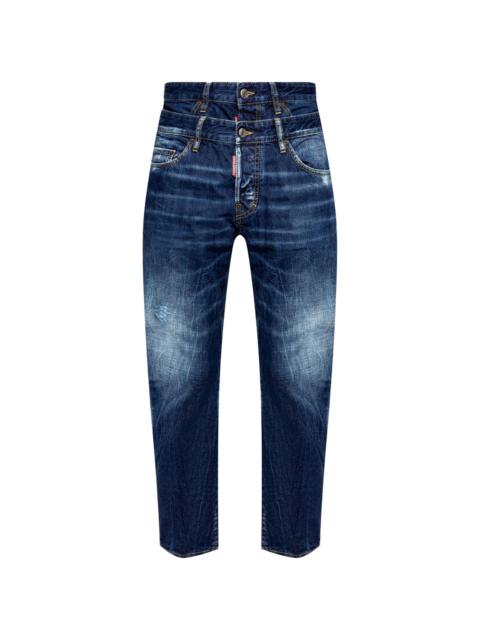 layered-effect cotton jeans