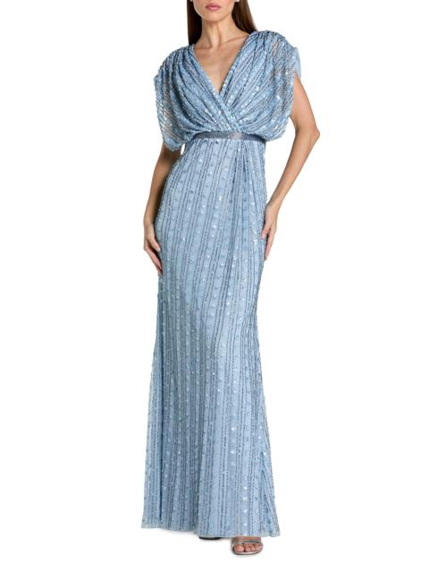 MAC DUGGAL Women's Beaded Mesh Column Gown - Periwinkle