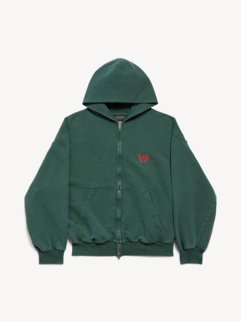 BALENCIAGA Men's Laurel Classic Zip-up Hoodie Regular Fit in Dark Green/red