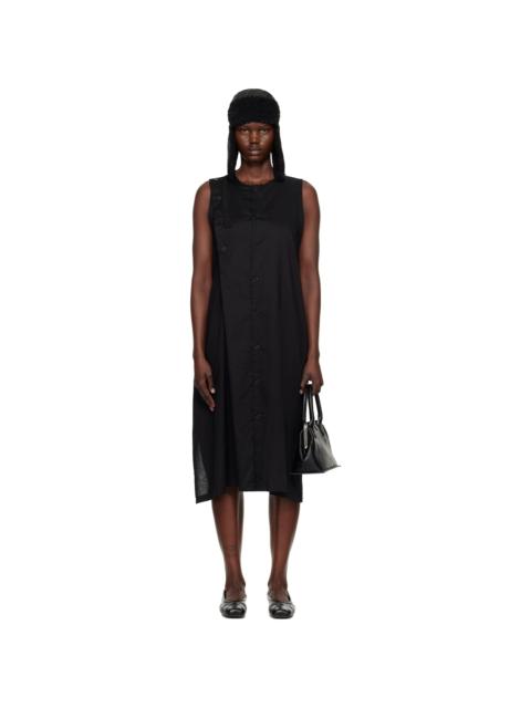 Y's Black S-Asymmetric Button Midi Dress