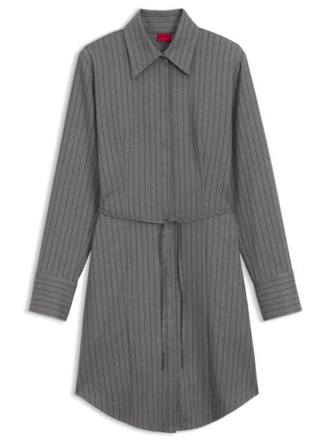 HUGO BELTED PINSTRIPE MIDI SHIRTDRESS WITH WIDE CUFFS