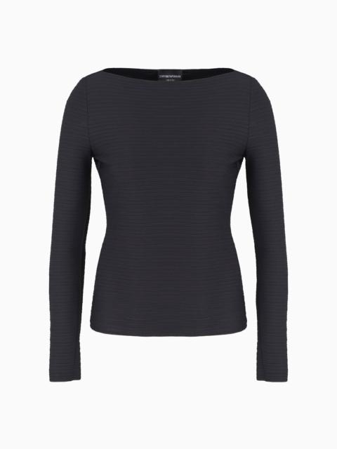 Stretch jacquard nylon jersey boat-neck jumper