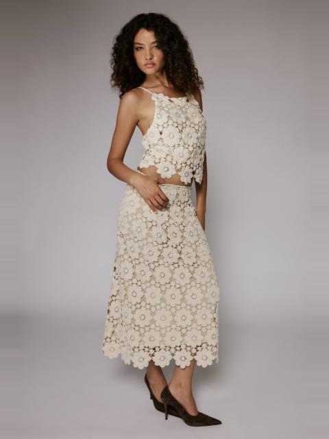 BARDOT Veneta Crochet Midi Skirt In Light Beige