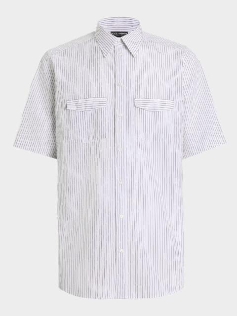Dolce & Gabbana Men's Stripe Cotton Poplin Short-Sleeve Shirt