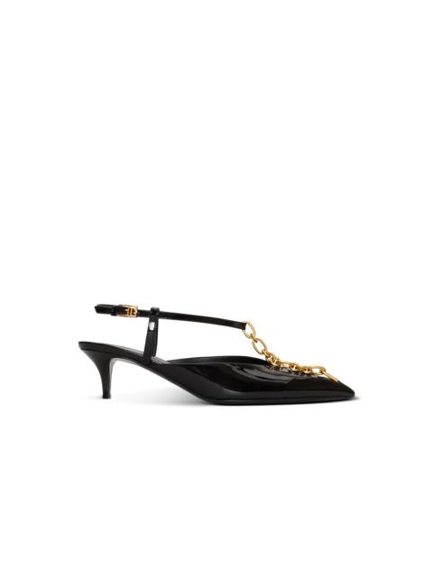 Balmain Sync chain kitten slingbacks in patent leather