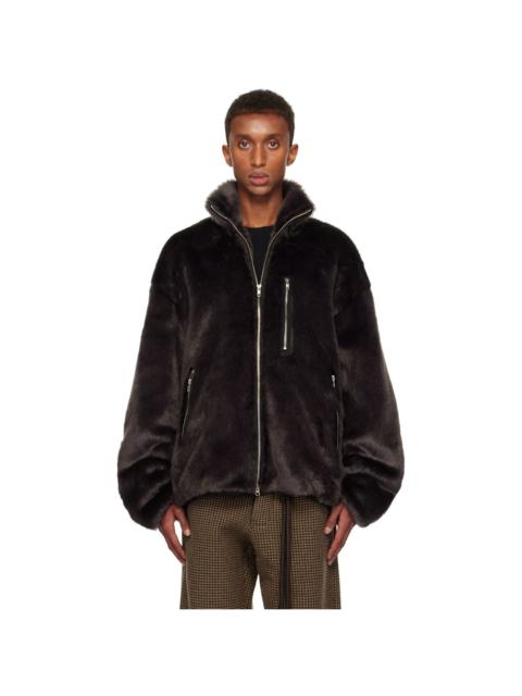 Song for the Mute Gray Funnel Faux-Fur Track Jacket