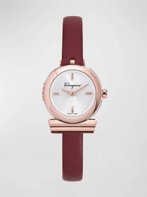 FERRAGAMO 22.5mm Gancino Watch with Leather Strap, Rose Gold/Red