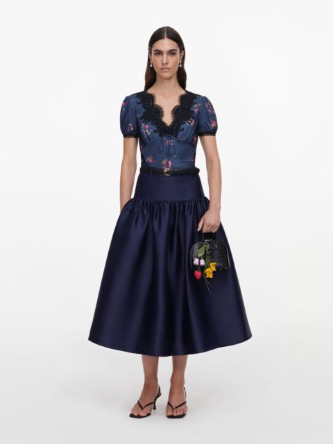 self-portrait Navy Taffeta Midi Skirt
