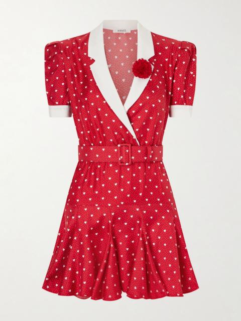 RODARTE Belted printed silk-twill mini dress Red