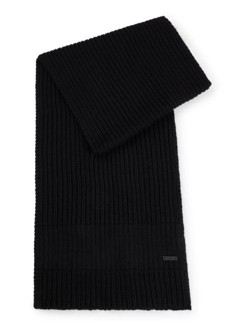 BOSS KNITTED SCARF WITH FAUX-LEATHER LOGO PLAQUE