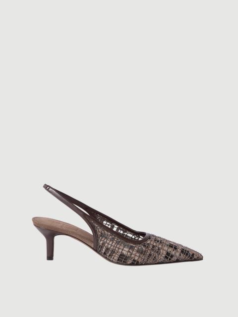 Brunello Cucinelli Precious check embroidery city heels in suede